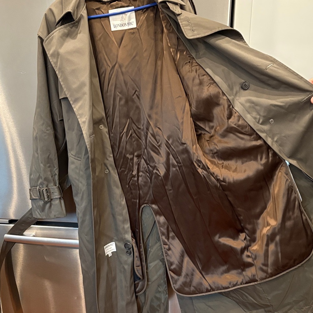 Men’s London Fog Dark Green Khaki Trench Coat w/removable lining brand new - Picture 4 of 11